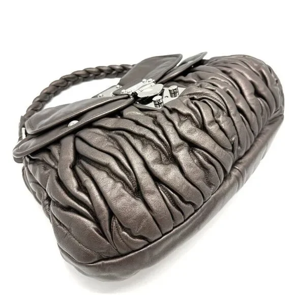 Miu Miu Metallic Silver Braided Handle Flap Hobo - Picture 5 of 7